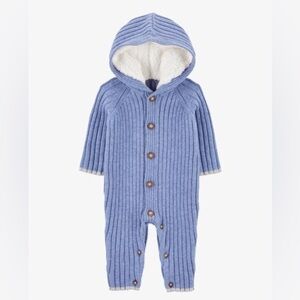 Baby Ribbed Sweater Knit Button-Front Jumpsuit